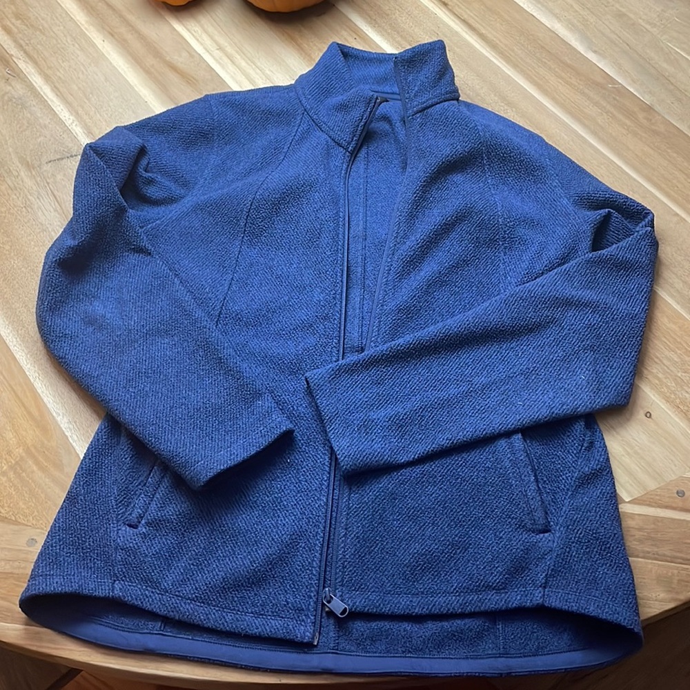 Athleta stroll fleece full zip up jacket navy blue